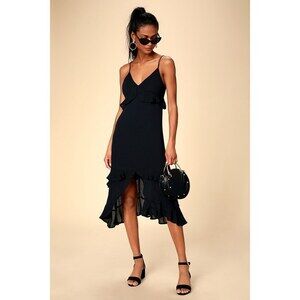Lulus Black Ruffled Midi Dress - Size S
